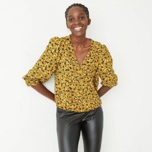Women's Floral Print Puff Long Sleeve Wrap Top  XS